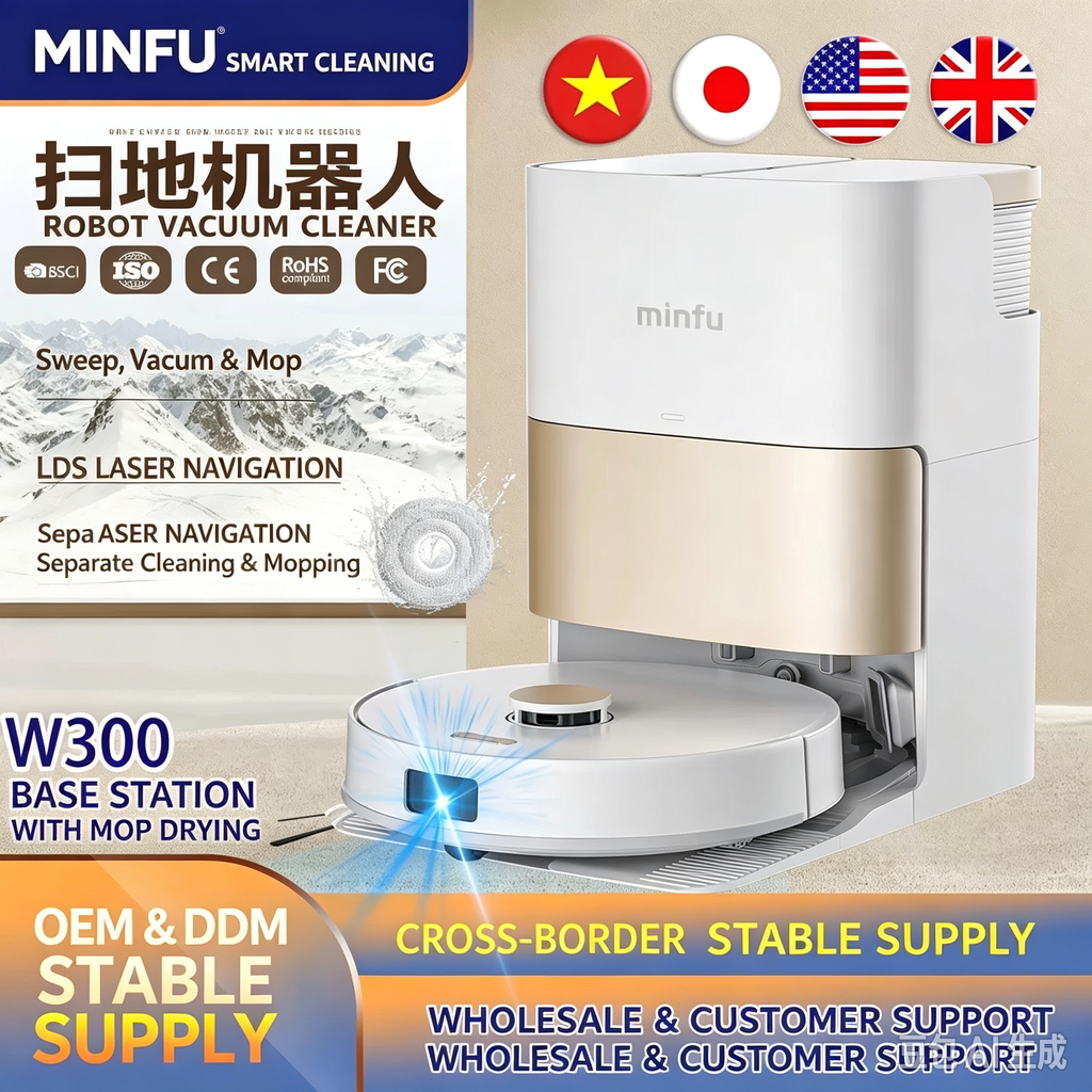 Minfu W300 Robot Vacuum and Mop, LDS Laser Navigation, Auto Empty & Mop Drying Station, 3-in-1 Sweep Vacuum Mop Robot for Home Hard Floors & Carpets