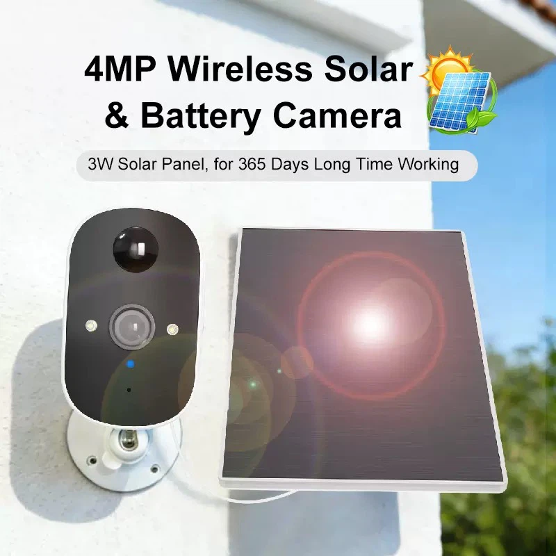 New Outdoor Solar Low-Power WiFi Security Camera, Built-in Battery, 4MP Spotlight & Infrared Surveillance Cam