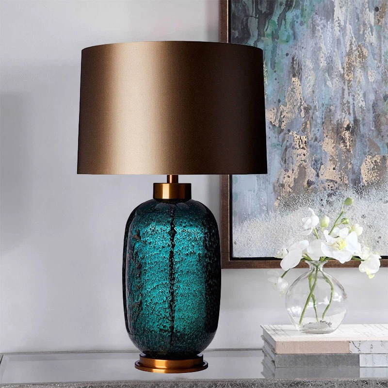 Modern Luxury Glass Table Lamp, Brass Base for Bedroom Living Room Hotel