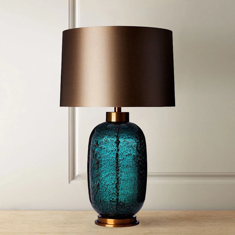 Modern Luxury Glass Table Lamp, Brass Base for Bedroom Living Room Hotel