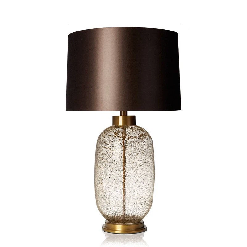 Bubble Glass Table Lamp, Brass Base & Fabric Shade for Bedroom Home Decor
