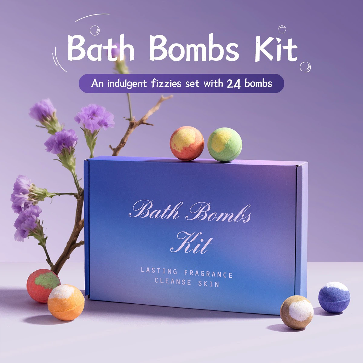 24pcs Herbal Bath Bombs Set, Mini Fizzy Bath & Foot Soak Balls