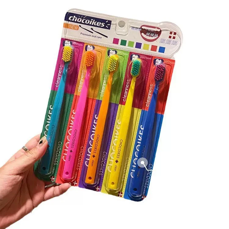 chocoikes 5‑Pack Candy‑Color Medium Soft Adult Toothbrush Set