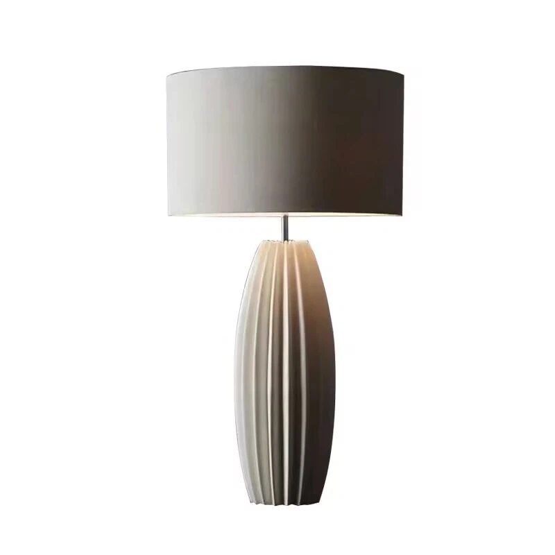 Modern Fluted Ceramic Table Lamp, Minimalist Decor Nightstand Lamp for Home & Hotel
