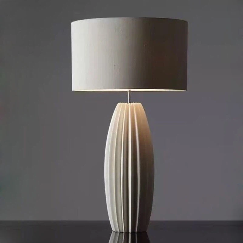 Modern Fluted Ceramic Table Lamp, Minimalist Decor Nightstand Lamp for Home & Hotel