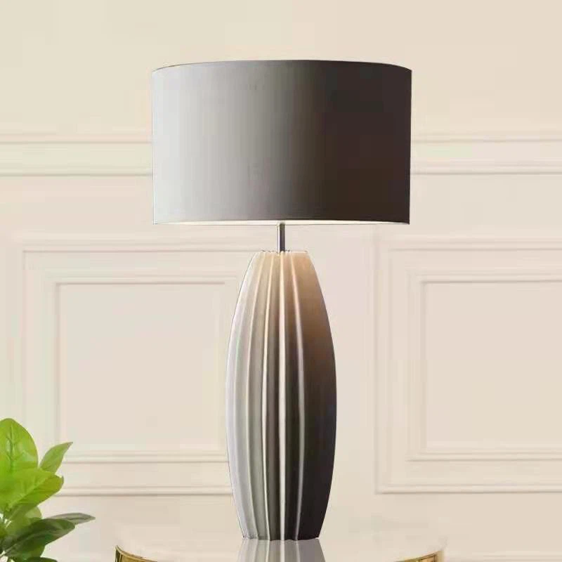 Modern Fluted Ceramic Table Lamp, Minimalist Decor Nightstand Lamp for Home & Hotel