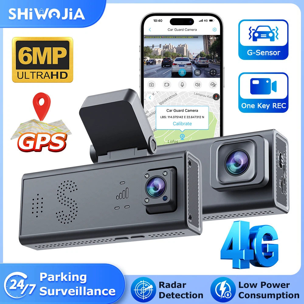 Private Mold 6MP Ultra HD 4G Dual‑Lens Dash Cam, GPS Tracking, 24/7 Parking Surveillance, G‑Sensor Radar Detection, Low Power Car DVR Recorder