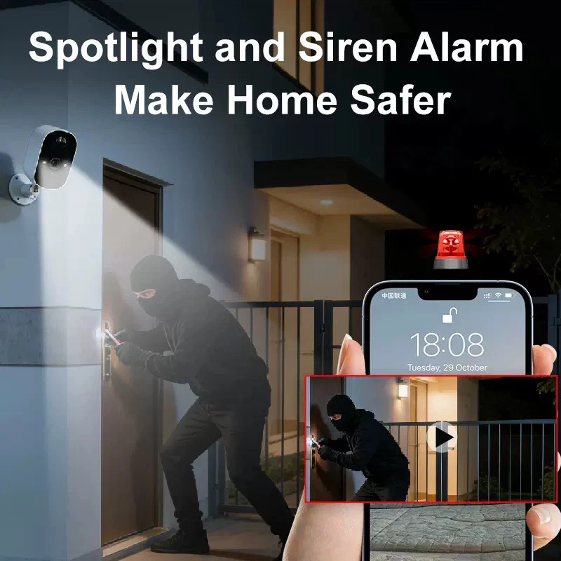 New Outdoor Solar Low-Power WiFi Security Camera, Built-in Battery, 4MP Spotlight & Infrared Surveillance Cam
