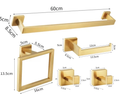 5Pcs Brushed Gold Square Tube Bathroom Hardware Set, Modern Wall Mount Bathroom Accessory Kit