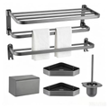 6Pcs Gunmetal Gray Bathroom Hardware Set, Wall Mount Aluminum Bathroom Accessory Kit