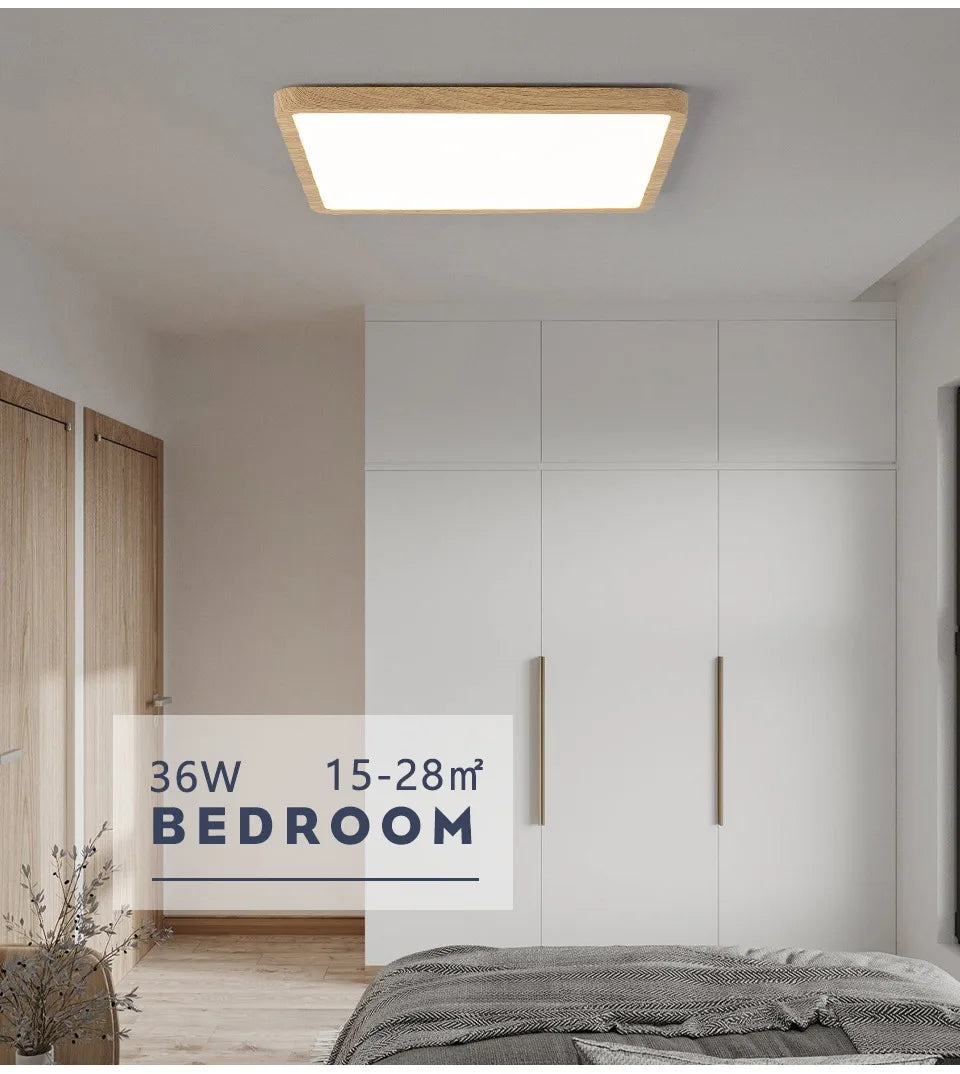Smart LED Ceiling Lamp Wood Grain App Voice Control Alexa/Google Remote Control Square Ceiling Lights Living Room