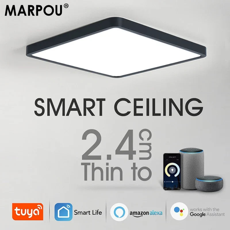 Smart LED Ceiling Lamp Wood Grain App Voice Control Alexa/Google Remote Control Square Ceiling Lights Living Room