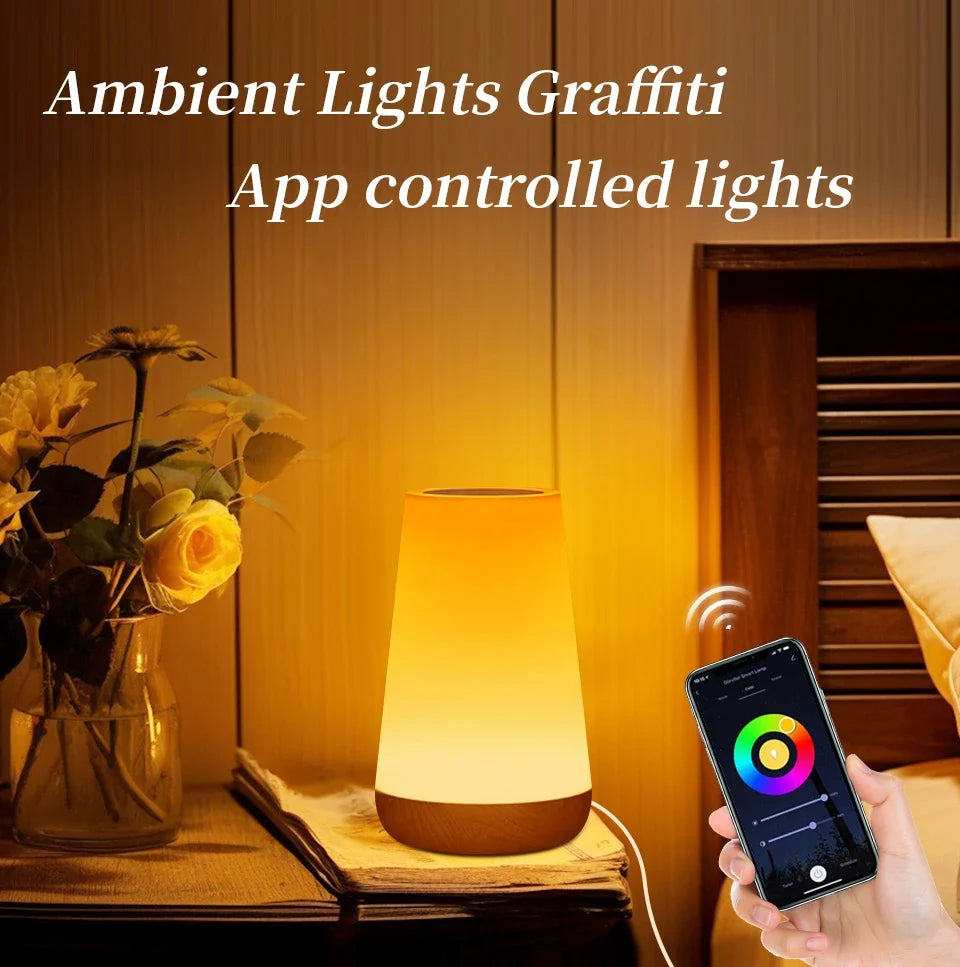 Tuya WiFi Smart Table Lamp Dimmable App Voice Control Desk Lamp RGB Touch Lamps Bedroom Night Light Work with Alexa Google Home