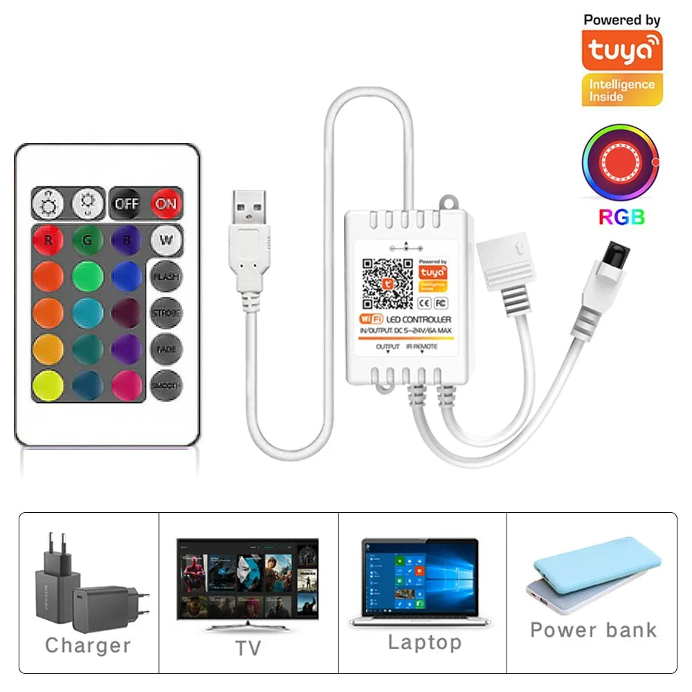 WiFi LED Strip Light Tuya Smart Life Flexible Light Lamp USB Desktop Screen TV BackLight Diode Tape Support Alexa Google