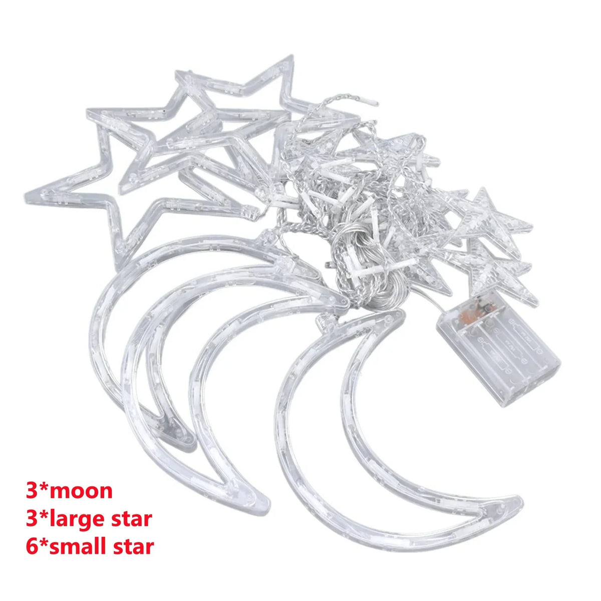 LED Star Moon Curtain String Light 3.5M Battery Powered Christmas Garland Decor Light Wedding Party Ramadan Decoration Supplies