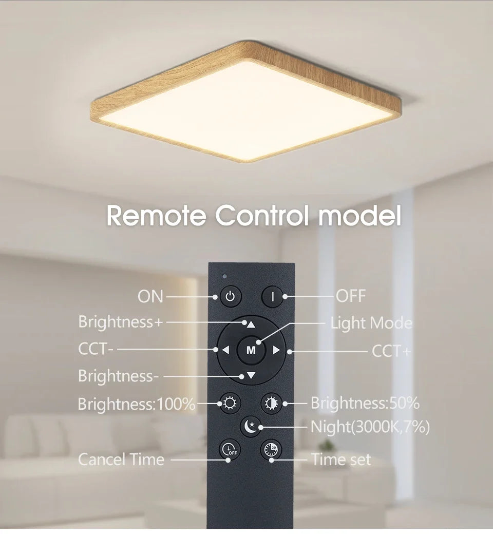 Smart LED Ceiling Lamp Wood Grain App Voice Control Alexa/Google Remote Control Square Ceiling Lights Living Room