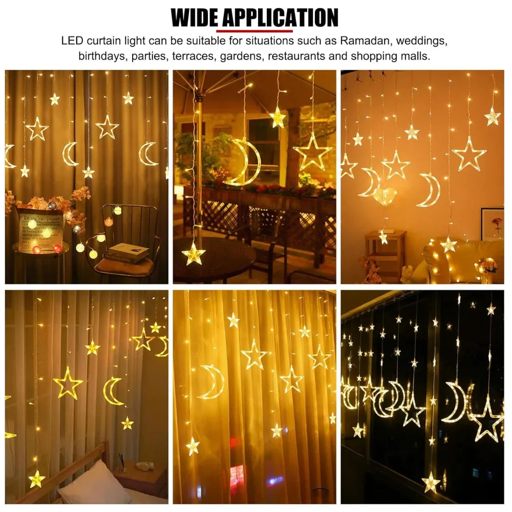 LED Star Moon Curtain String Light 3.5M Battery Powered Christmas Garland Decor Light Wedding Party Ramadan Decoration Supplies