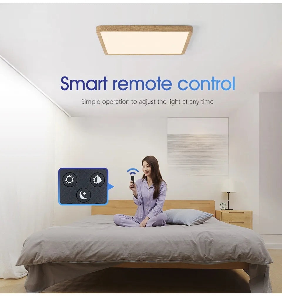Smart LED Ceiling Lamp Wood Grain App Voice Control Alexa/Google Remote Control Square Ceiling Lights Living Room