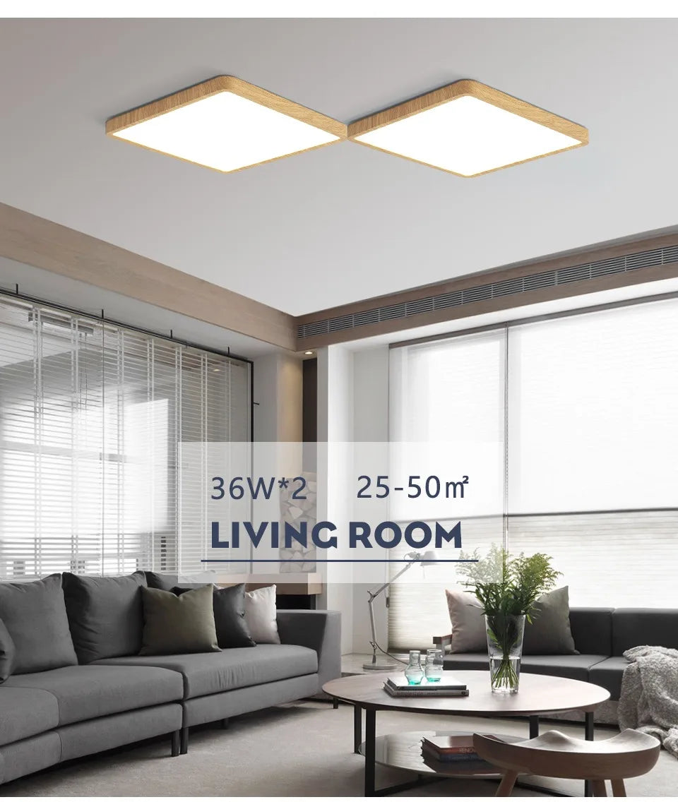 Smart LED Ceiling Lamp Wood Grain App Voice Control Alexa/Google Remote Control Square Ceiling Lights Living Room