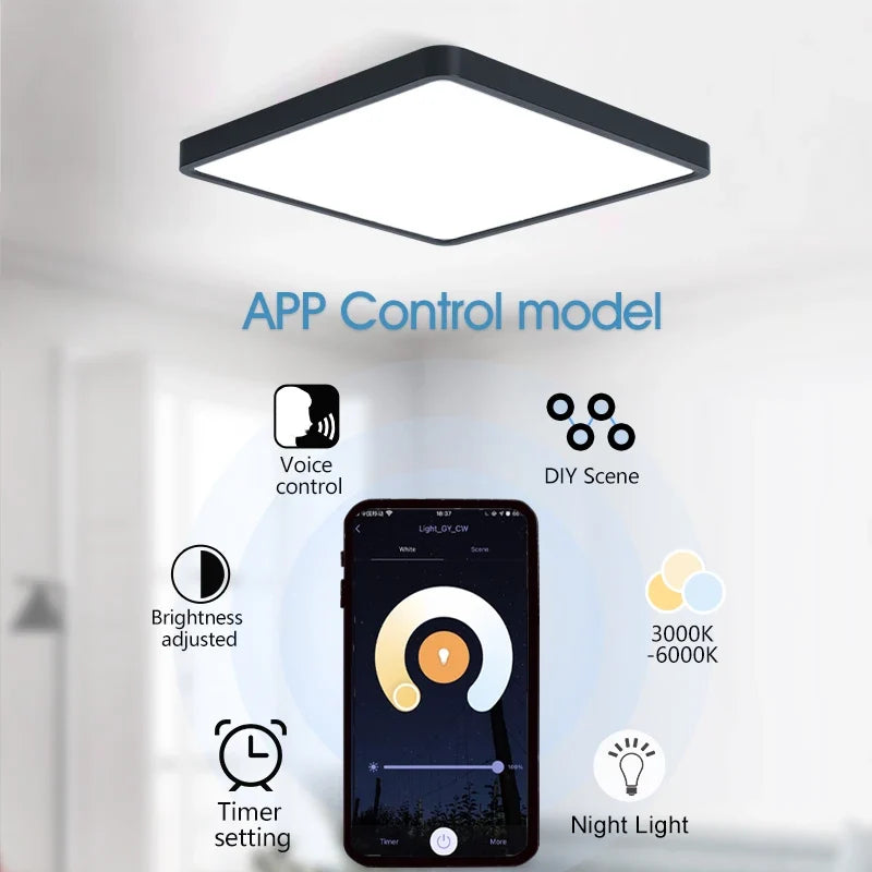 Smart LED Ceiling Lamp Wood Grain App Voice Control Alexa/Google Remote Control Square Ceiling Lights Living Room