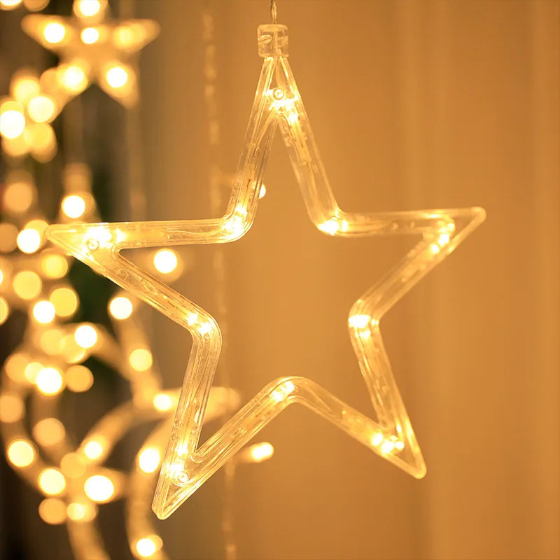 LED Star Moon Curtain String Light 3.5M Battery Powered Christmas Garland Decor Light Wedding Party Ramadan Decoration Supplies