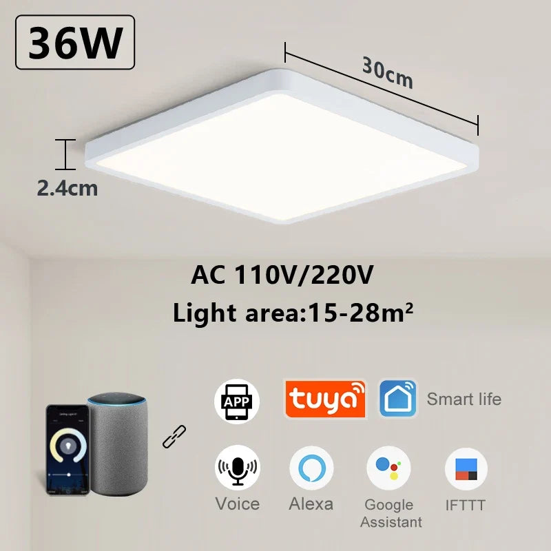 Smart LED Ceiling Lamp Wood Grain App Voice Control Alexa/Google Remote Control Square Ceiling Lights Living Room