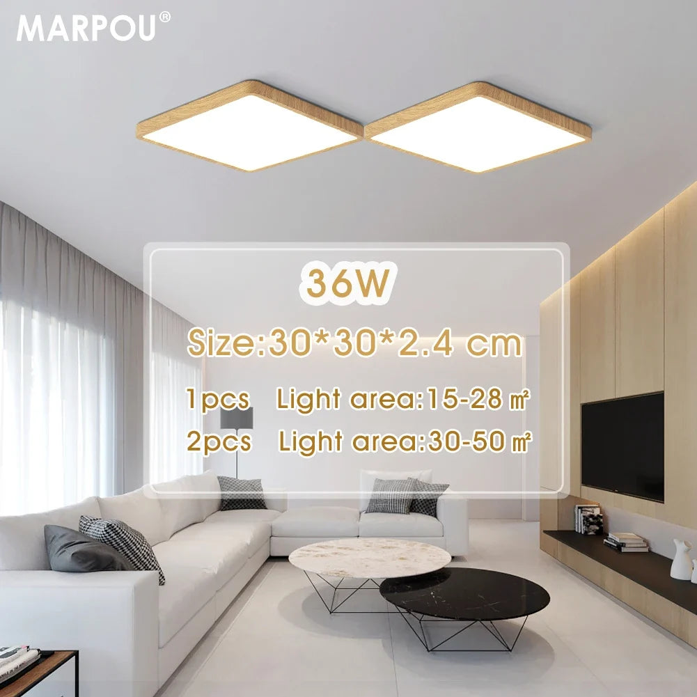 Smart LED Ceiling Lamp Wood Grain App Voice Control Alexa/Google Remote Control Square Ceiling Lights Living Room