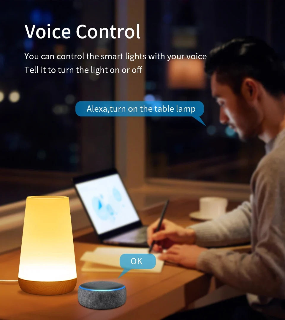 Tuya WiFi Smart Table Lamp Dimmable App Voice Control Desk Lamp RGB Touch Lamps Bedroom Night Light Work with Alexa Google Home