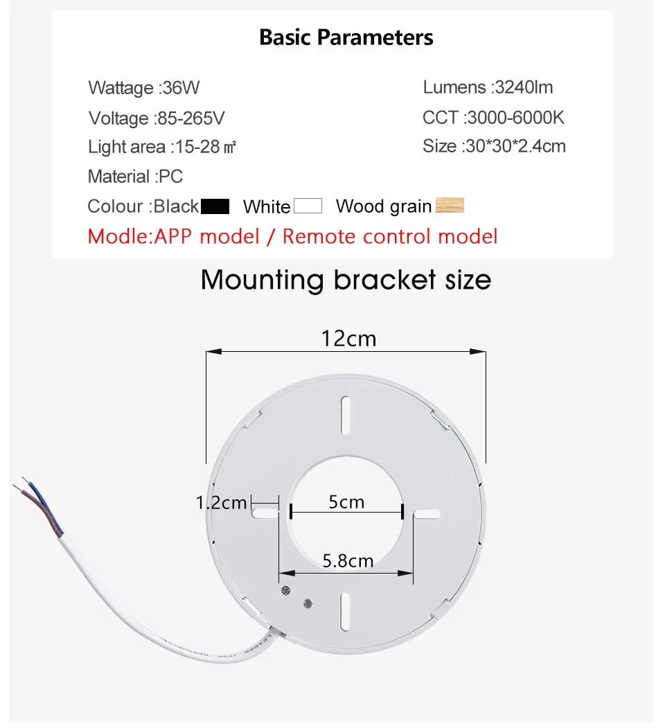 Smart LED Ceiling Lamp Wood Grain App Voice Control Alexa/Google Remote Control Square Ceiling Lights Living Room