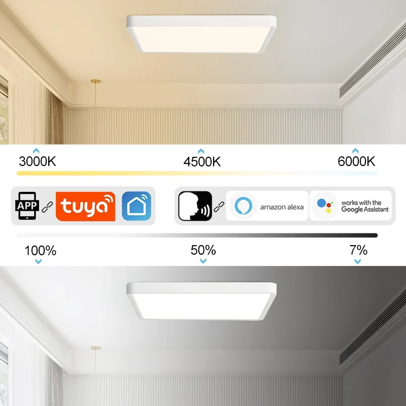 Smart LED Ceiling Lamp Wood Grain App Voice Control Alexa/Google Remote Control Square Ceiling Lights Living Room